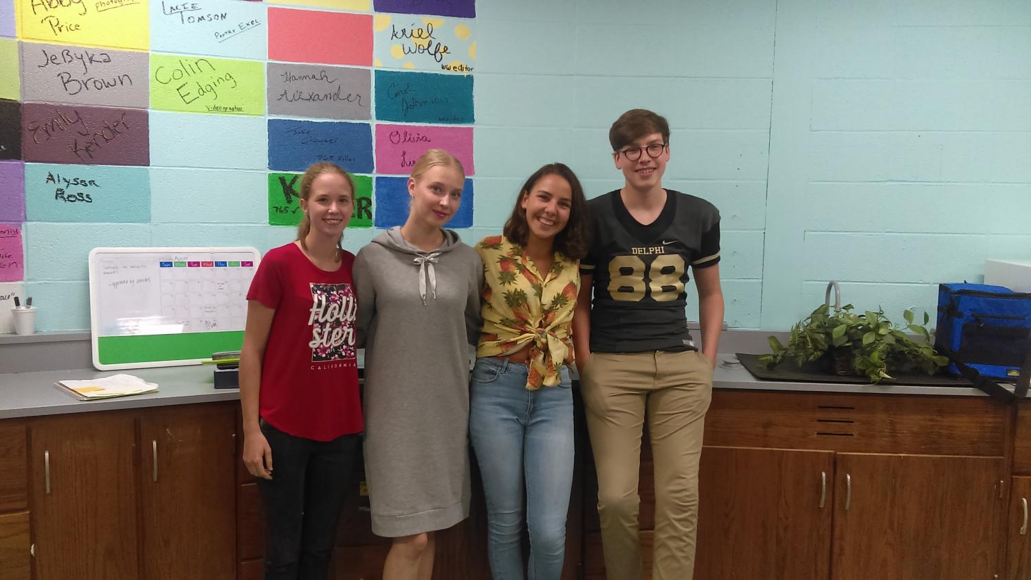 DCHS welcomes this year's foreign exchange students. From left: Brigitta Baranyai (Hungary), Elli Hyvaerinen (Finland), Manon Lhommel (Switzerland), and Joe Lammers (Germany).