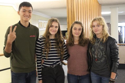 This year's exchange students pose for a photo. From left: Pat Ruanglapanan (Thailand), Vega Kangasmaki (Finland), Sarah Kase (Germany), Miles Benarczyk (Poland)