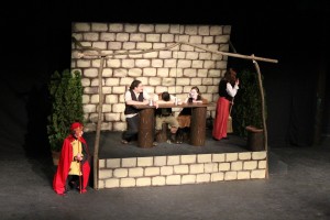 The actors on stage during a sneak play of the play.