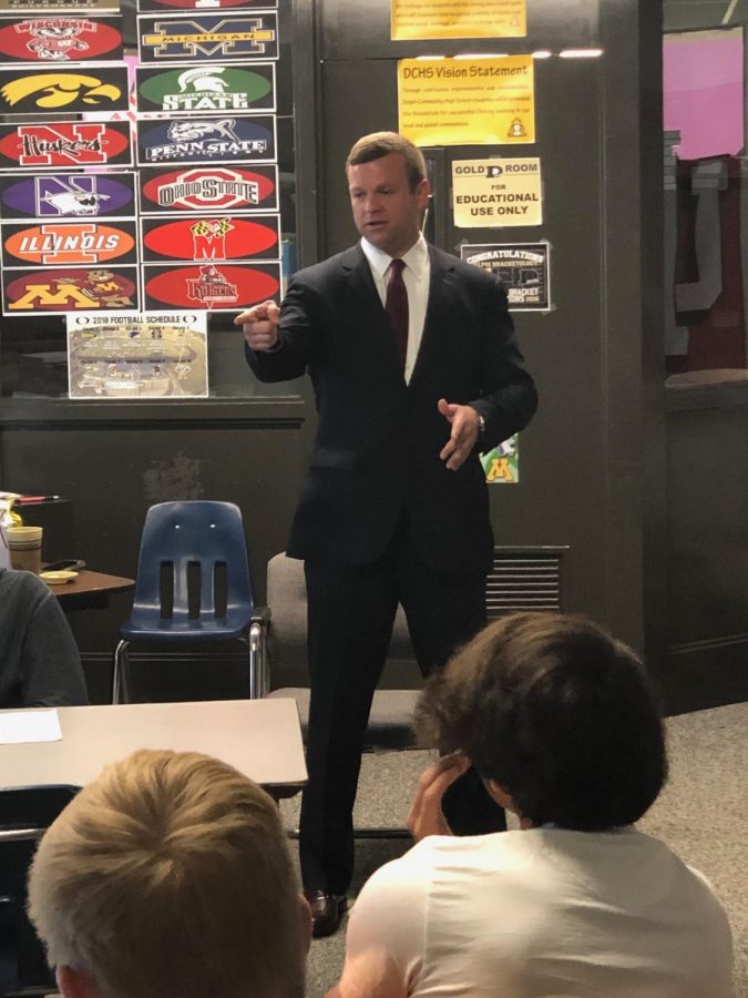 DCHS graduate Tyler Mose, CEO of Indirap Productions, a video production company, was one of 35 professionals presenting at Delphi Community High Schools Career Day.