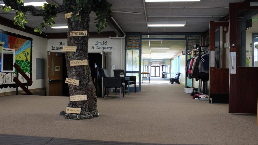 The entrance to Delphi Community Elementary School is seen. Over the past few years, the school has changed, both in appearance and curriculum.