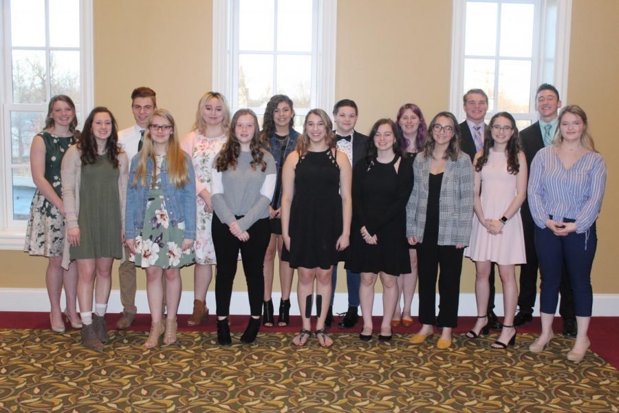 DCHS This I Believe contest finalists pose for a picture at the Delphi Opera House. The event allowed students to share their voices and views.