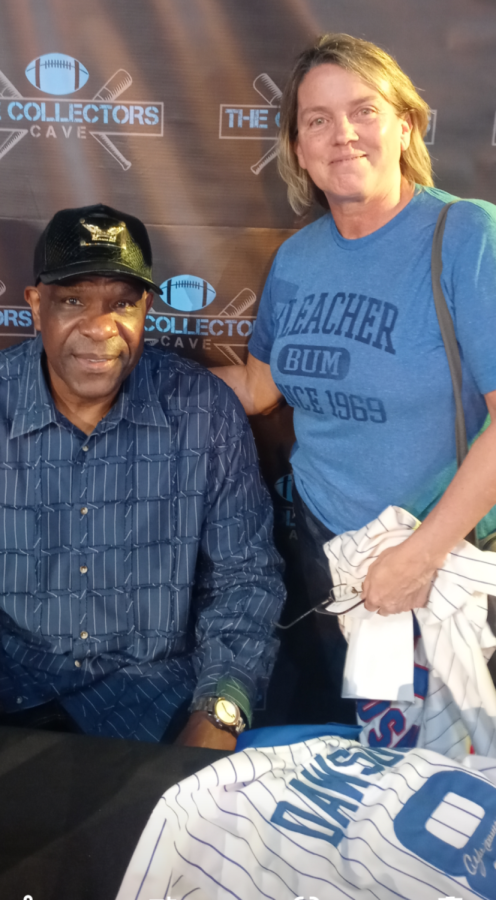 Mrs. Hartman and Andre Dawson, former professional baseball player and Hall of Fame inductee (Chicago Cubs, Six Seasons).