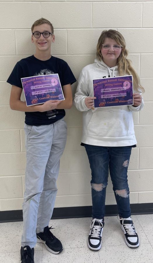 7th grade winners for the Halloween writing contest were Austin Sowders (1st place) and Abigail Spampinato (2nd place).
